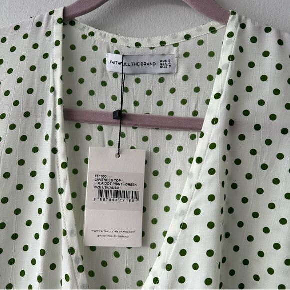 Faithfull The Brand Lavender Wrap Green Lula Dot Blouse - Picture 3 of 9